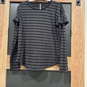 Striped Black and Olive Long Sleeve Top